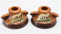Pair of "Roseville" USA Pottery Candle Holders