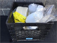 Milk Crate: Asst. Take-out / Disposable Plates,