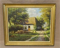 Cottage Oil on Canvas, Signed.