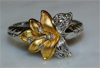 Sterling Flower Ring with Vermeil Accents.