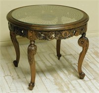 Well Carved Caned Top Occasional Table.