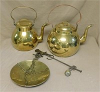 European Brass Kettles and Hanging Scale.