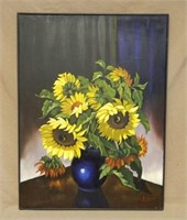 Sunflower Bouquet Oil on Canvas, Signed.