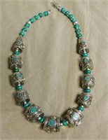 Beaded Turquoise and Silver Necklace.