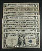 Lot of 9  $1 Silver Certificates