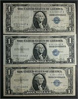 3  1935 Plain  $1 Silver Certificates