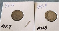 1893-O AND 1894-P BARBER DIMES