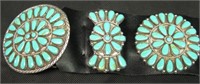 Native American S/S Turquoise Cluster Concho Belt