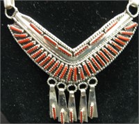 Native American S/S Red Coral Dangle necklace