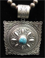 Hand Made Navajo S/S Turquoise Necklace