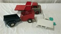 Ideal truck, 2 metal Tonka trailers and