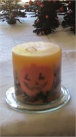 Pumpkin Candle with Glass Plate