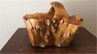 Hand carved wood basket, all one piece of wood,