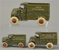 THREE SMALL HUBLEY BELL TELEPHONE TRUCKS