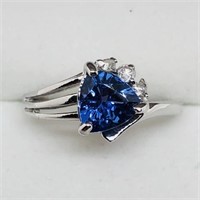 10K WHITE GOLD TANZANITE(1.1CT) DIAMOND(0.05CT)