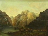 J. BOUCQUIN "MOUNTAIN LANDSCAPE" OIL ON CANVAS
