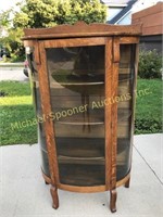 VINTAGE OAK BOW FRONT CHINA CABINET