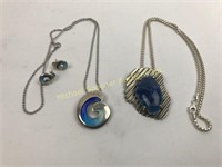 TWO STERLING NECKLACES AND STERLING EARRINGS