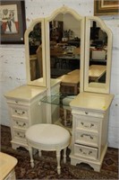 Painted Vanity with chair and powder mirror