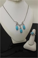18ct white gold with diamonds and turquoise