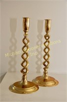 PAIR GRADUATED BRASS TWIST CANDLE HOLDERS