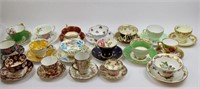 FIFTEEN ENGLISH CUPS AND SAUCERS + THREE DEMITASSE