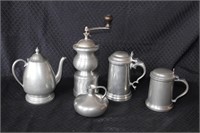 Pewter 5 piece collection with coffee grinder