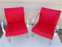 Pair red vinyl chrome chairs
