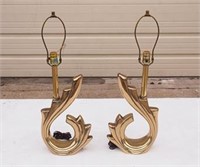 Modernist  Brass swirl table lamps pair