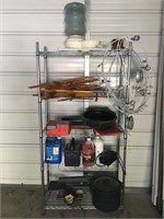 metal rack with everything on it