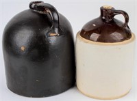 Two Antique Stoneware Pottery Whisky Jugs
