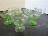 5 Green Depression Glass Sherbets 1 chipped