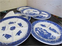 5) McNicol China Blue Willow Divided Plates