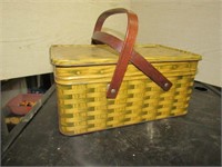 Small Tin Basket Weave Metal Lunch Box with Oak