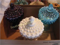 3 COVERED CANDY DISHES ON PEDESTAL