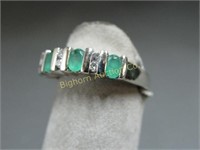 Emerald & Diamond Ring Size 7 10K White Gold