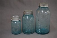 Vintage Ball Blue Glass Perfect Mason Jars 1920's