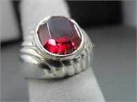 Ring: Size 9 Sterling Silver w/ Red Stone