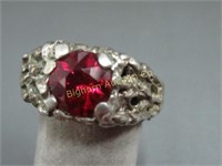 Ring: Size 12.25 Sterling Silver w/ Red Stone