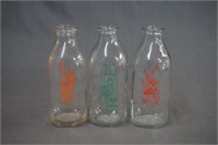 3 Vintage Brand Labeled 1 Quart Milk Bottles