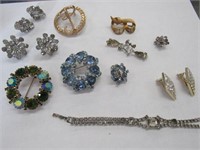 Rhinestone Earrings, Pins, Bracelets