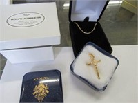 Gold Tone Cross and Gold Tone Necklace
