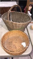 Split Oak handleless basket, a rattan handled