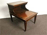 Stepback Mahogany Side Table with Leather Top