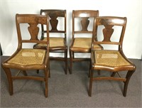 4 Matching Burl Wood Chairs with Caned Seats