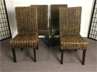 4 Woven Seagrass Straight Back Dining Chairs