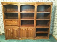 3 Section Bookcase Desk Wall Unit