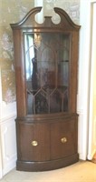 Mahogany Finish Curved Glass China Cabinet