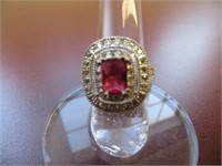 STERLING SILVER RUBY-SYN RING SIZE 8