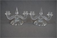 Pair Fostoria Colony Double Candle Stick Holders
